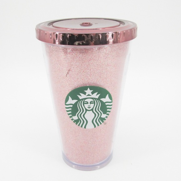 Starbucks Rose Gold Glitter Cold Cup Tumbler Grande 16 oz With Lid NEW - Picture 1 of 8